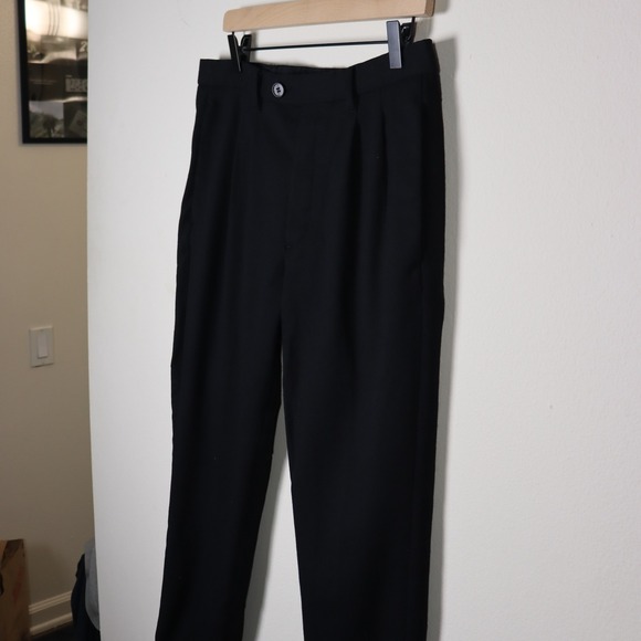 AllSaints Pants - AllSaints Black Pleated Trousers Button Fly Straight Leg Pants Size 30